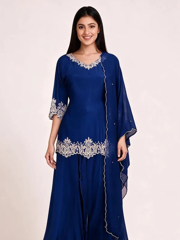 Gharara_Suit_Set_for_Women_-_Royal_Blue_Chinon_Short_Hand_Work_3_Piece_with_Divider_|_Wedding