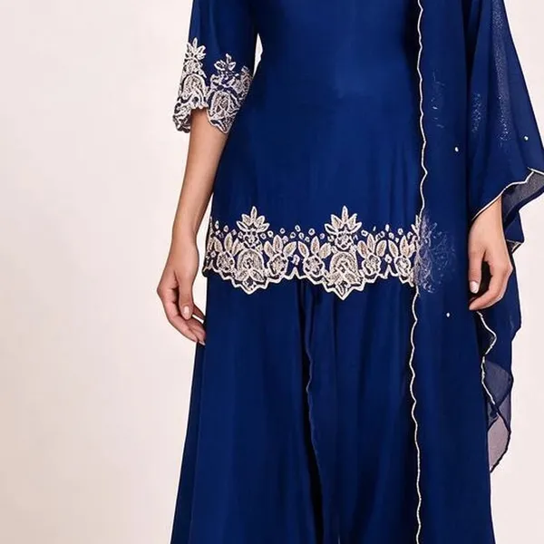 Gharara_Suit_Set_for_Women_-_Royal_Blue_Chinon_Short_Hand_Work_3_Piece_with_Divider_|_Wedding