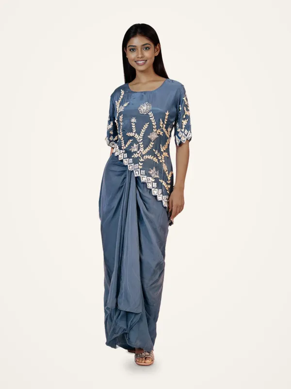 Dhoti_Skirt_Set_for_Women_-_Blue_Crepe_Designer_Hand_Work_Stylish_Upper_|_Party_Wear