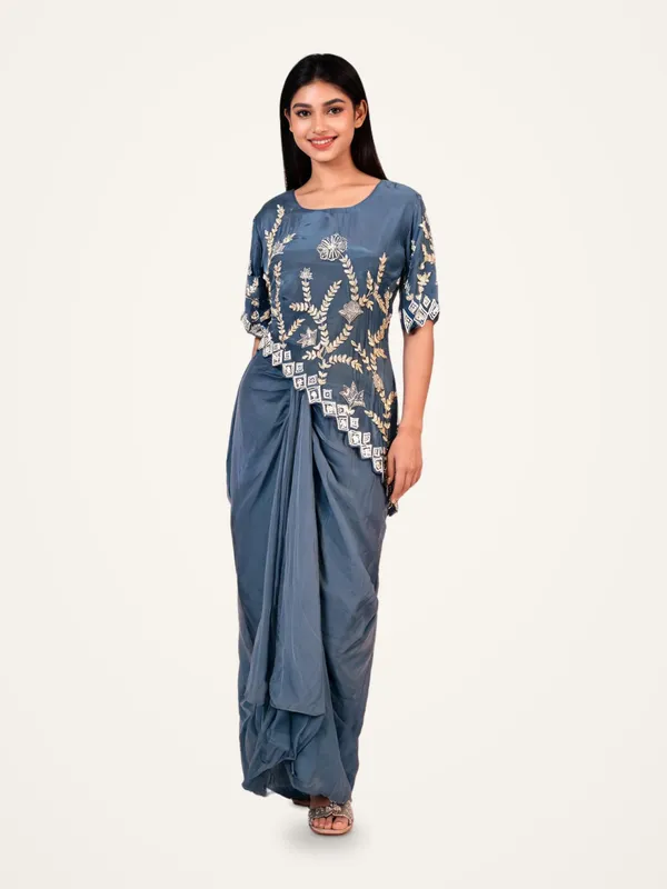 Dhoti_Skirt_Set_for_Women_-_Blue_Crepe_Designer_Hand_Work_Stylish_Upper_|_Party_Wear