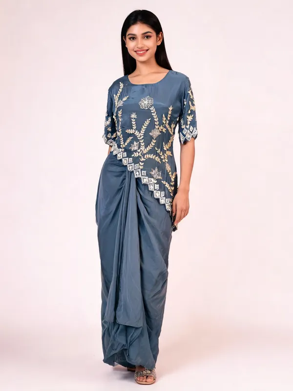 Dhoti_Skirt_Set_for_Women_-_Blue_Crepe_Designer_Hand_Work_Stylish_Upper_|_Party_Wear