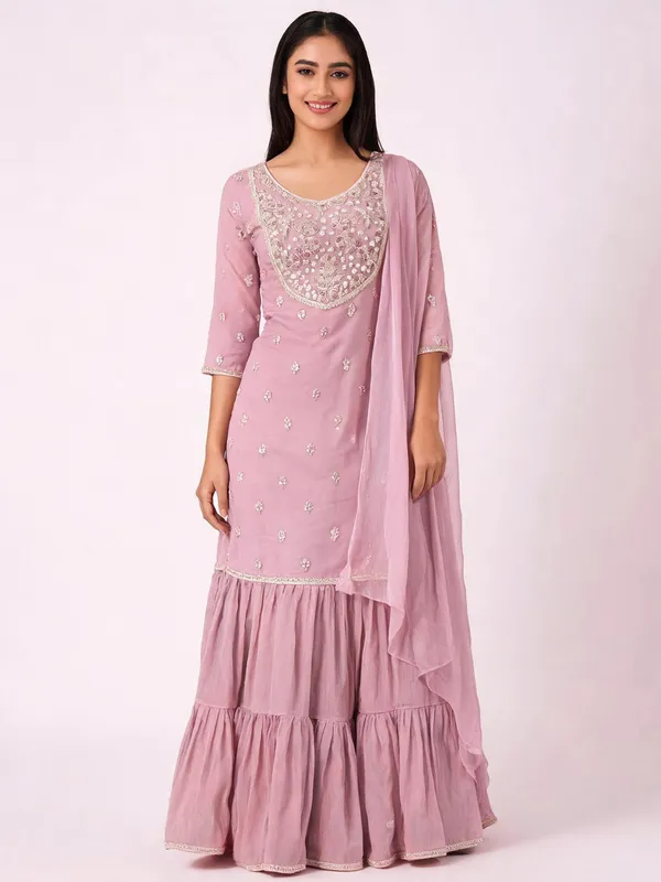 Kurti_Gharara_Set_for_Women_-_Baby_Pink_Chinon_Hand_Work_Short_Kurti_|_Festive