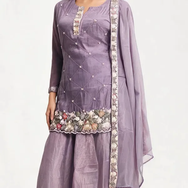 Kurti_Sharara_Set_for_Women_-_Lavender_Fendi_Silk_Short_Kurti_|_Festive_Wear