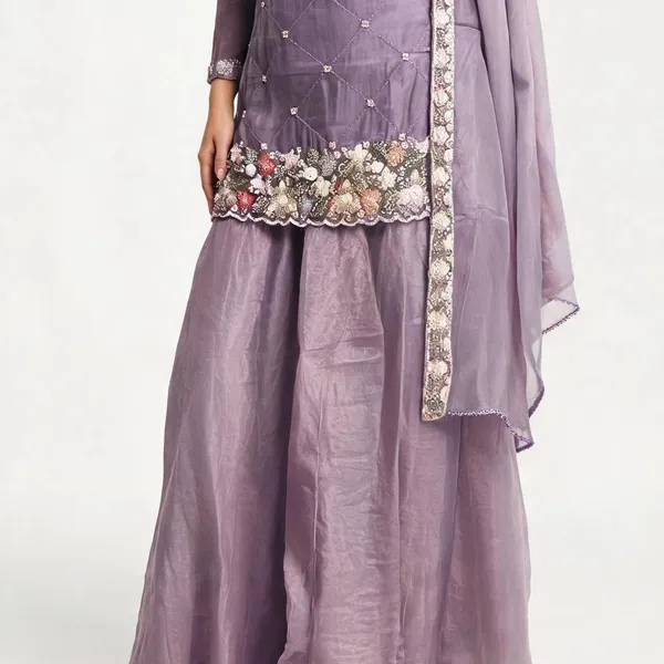 Kurti_Sharara_Set_for_Women_-_Lavender_Fendi_Silk_Short_Kurti_|_Festive_Wear
