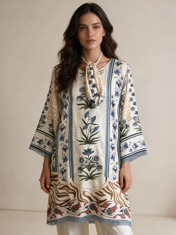 Short_Kurti_Set_for_Women_-_Multicolour_Cotton_A-Line_Printed_4_Piece