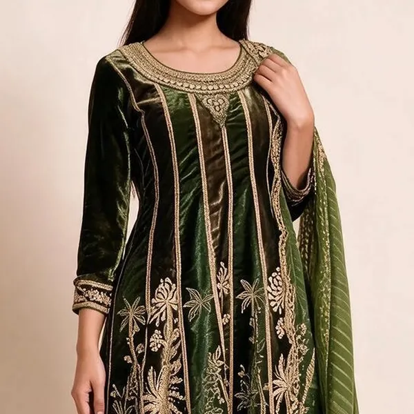 Anarkali_Suit_Set_for_Women_-_Olive_Green_Velvet_Embroidered_|_Wedding_Wear