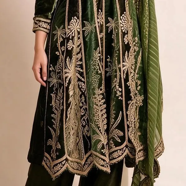 Anarkali_Suit_Set_for_Women_-_Olive_Green_Velvet_Embroidered_|_Wedding_Wear
