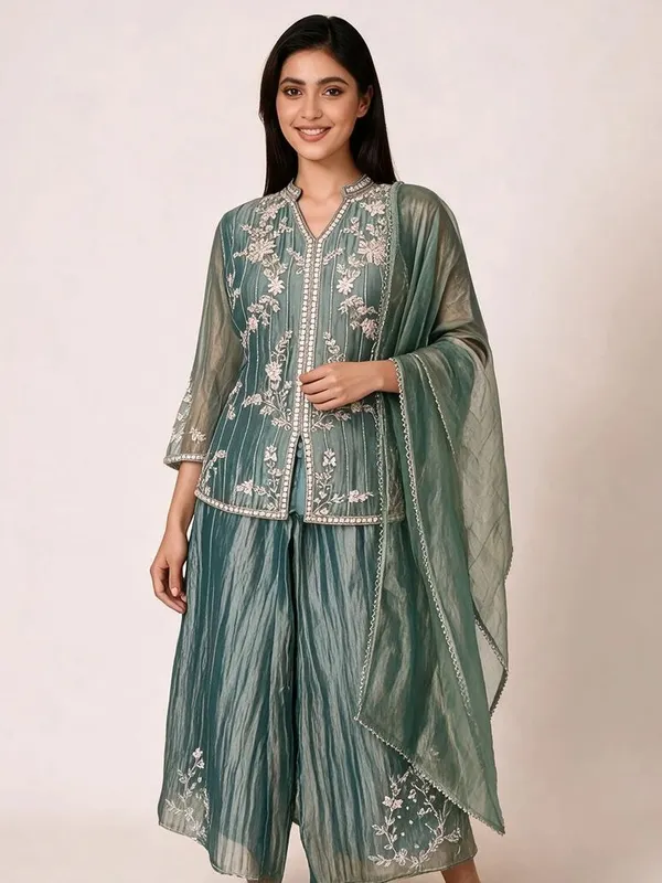 Sharara_Suit_Set_for_Women_-_Sea_Green_Crush_Tissue_Hand_Work_|_Festive_Wear