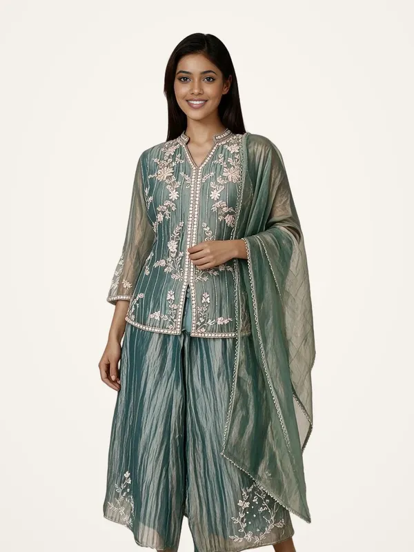 Sharara_Suit_Set_for_Women_-_Sea_Green_Crush_Tissue_Hand_Work_|_Festive_Wear