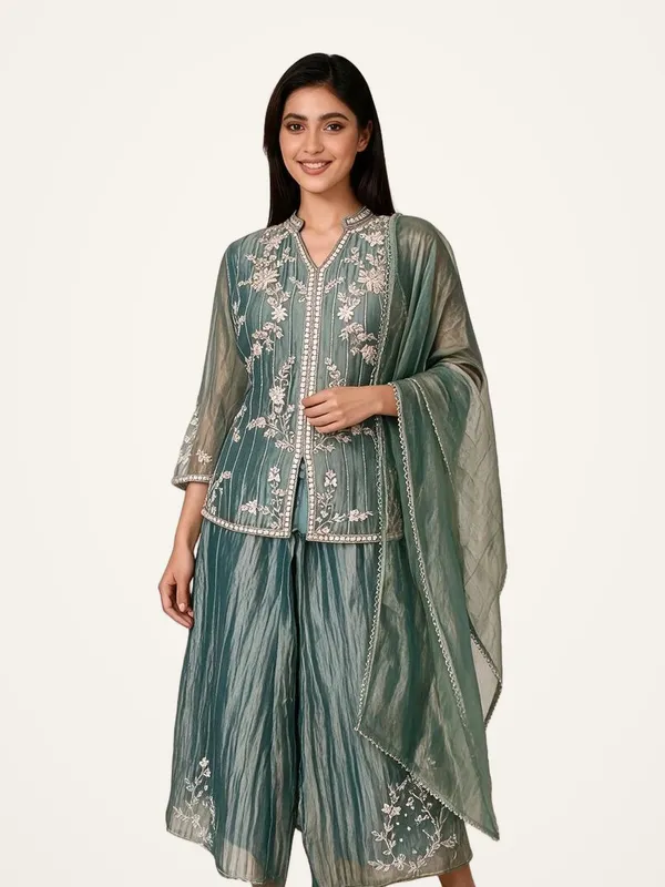 Sharara_Suit_Set_for_Women_-_Sea_Green_Crush_Tissue_Hand_Work_|_Festive_Wear