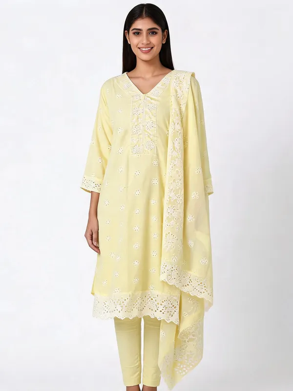 Chikankari_Suit_Set_for_Women_-_Lemon_Cotton_3_Piece_with_Designer_Dupatta_|_Daily_Wear
