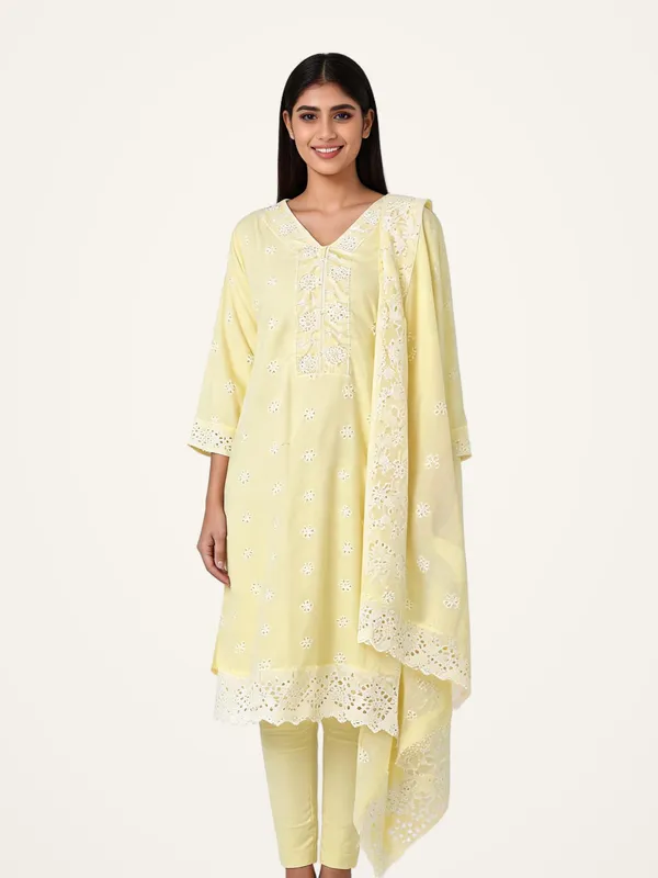 Chikankari_Suit_Set_for_Women_-_Lemon_Cotton_3_Piece_with_Designer_Dupatta_|_Daily_Wear