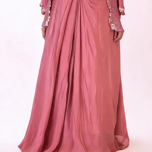 Jacket_Skirt_Set_for_Women_-_Pink_Chinon_Heavy_Designer_Jacket,_Draped_Skirt_|_Party_Wear