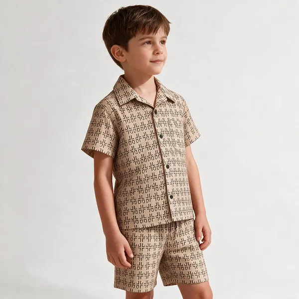 FINEWAVE_Boys_Casual_Shirt_Shorts_Black_And_Beige