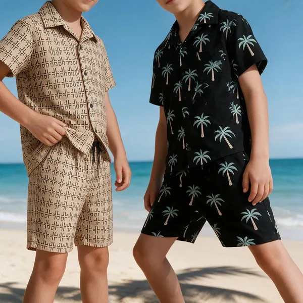 FINEWAVE_Boys_Casual_Shirt_Shorts_Black_And_Beige