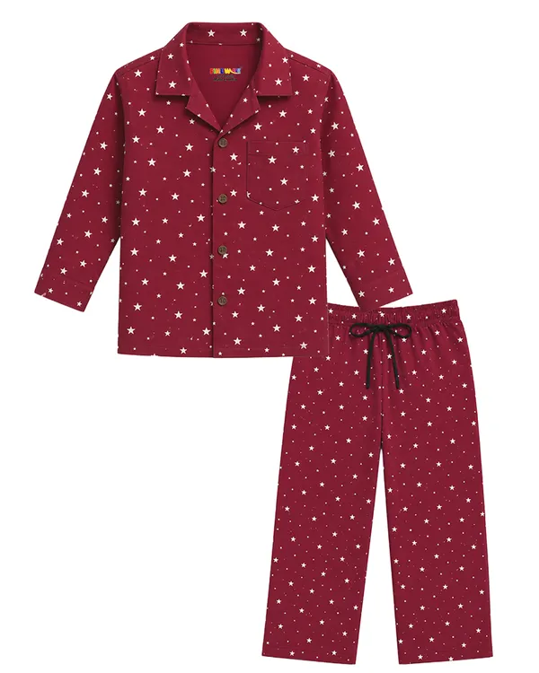 Maroon_Star_Print_Pajama_Set_For_Boys_-_Pack_of_2