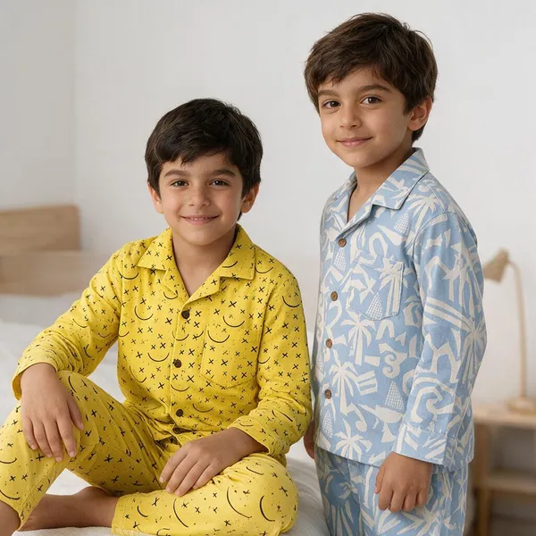 Yellow_Blue_Printed_Couple_Night_Suits_for_kids