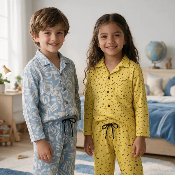 Yellow_Blue_Printed_Couple_Night_Suits_for_kids
