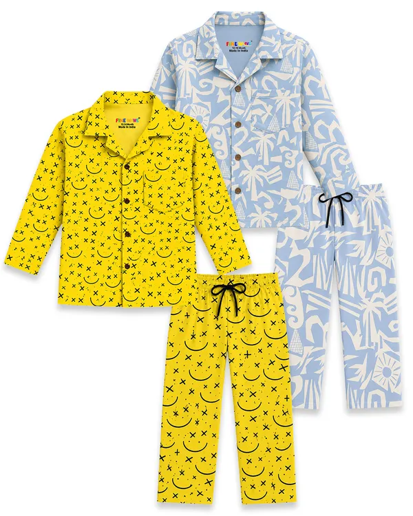 Yellow_Blue_Printed_Couple_Night_Suits_for_kids
