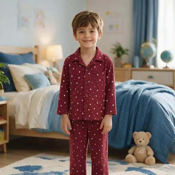 Maroon_Star_Print_Pajama_Set_For_Boys_-_Pack_of_2