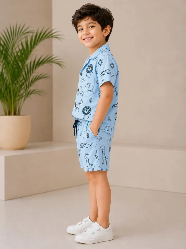 FitWave_Boys_Casual_Shirt_Shorts_(Light_Blue,_Pack_of_1)