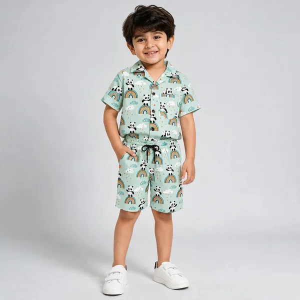 FitWave_Boys_Casual_Shirt_Shorts_Mint_Green
