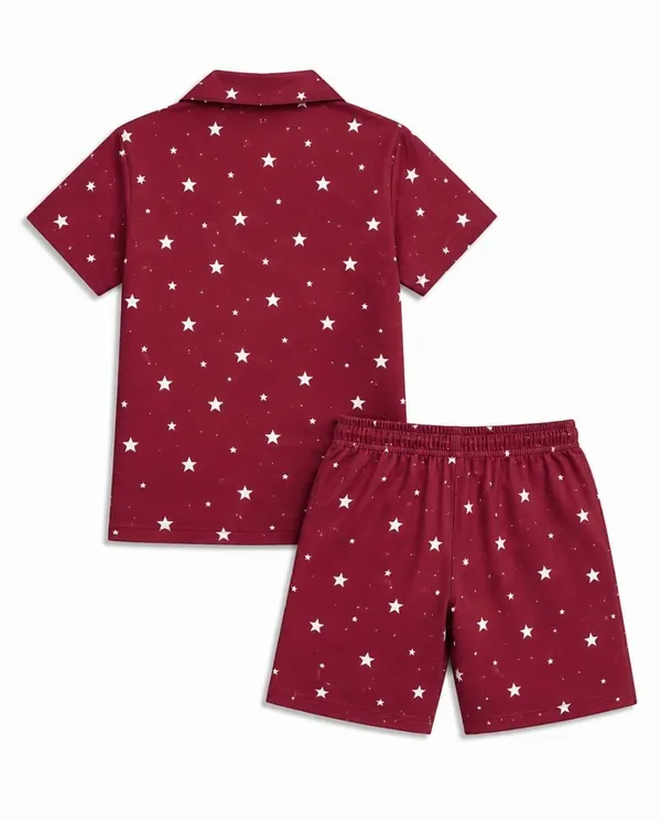 FitWave_Boys_Casual_Shirt_Shorts_Berry_Red