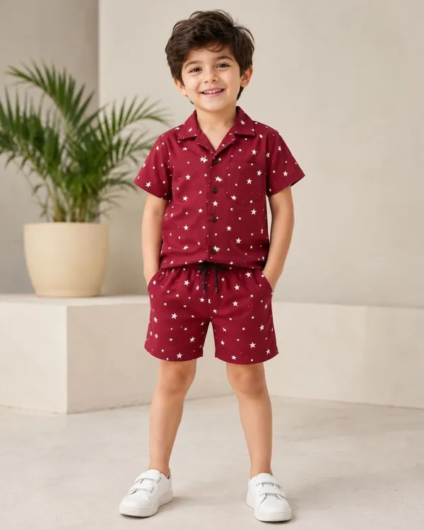 FitWave_Boys_Casual_Shirt_Shorts_Berry_Red