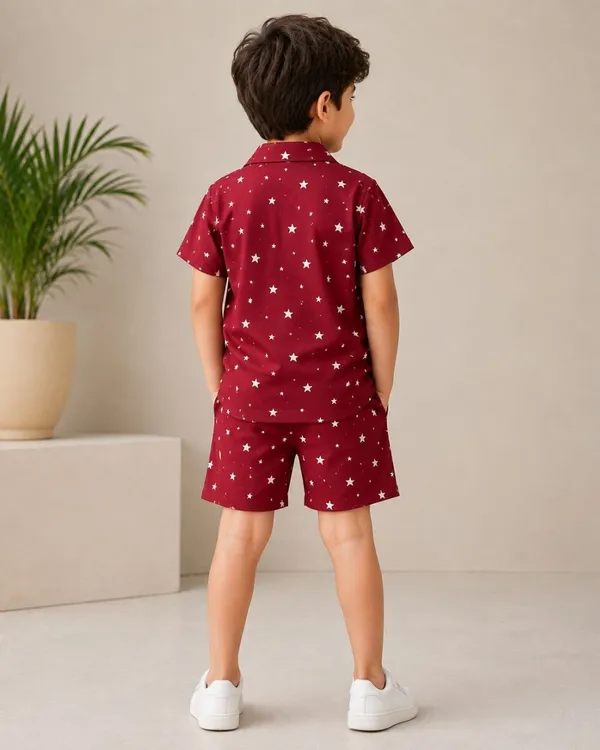 FitWave_Boys_Casual_Shirt_Shorts_Berry_Red