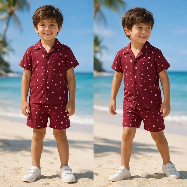 FitWave_Boys_Casual_Shirt_Shorts_Berry_Red