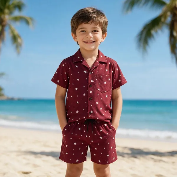 FitWave_Boys_Casual_Shirt_Shorts_Berry_Red