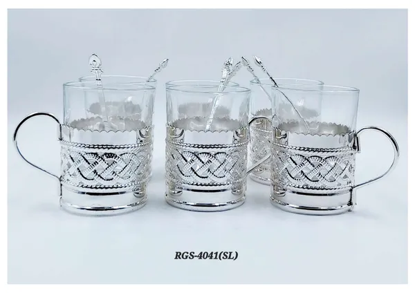 Glass_Metal_Decorative_Six-Piece_Cup_And_Spoon_Set