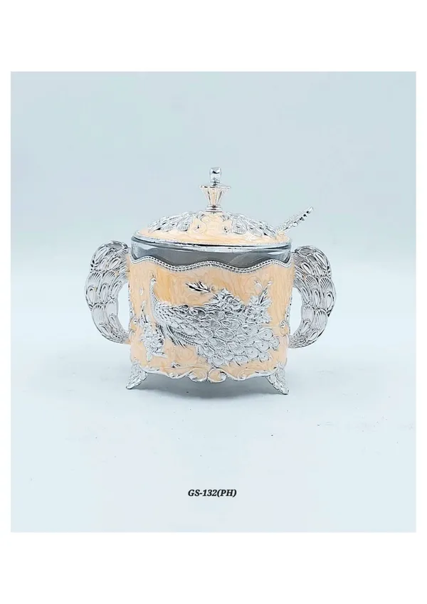 Metal_Ornate_Floral_Pattern_Sugar_Bowl_With_Spoon