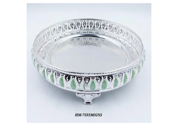 Metal_Ornate_Embellished_Pedestal_Decorative_Bowl_Silver