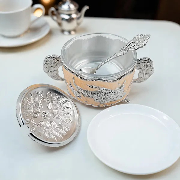 Metal_Ornate_Floral_Pattern_Sugar_Bowl_With_Spoon