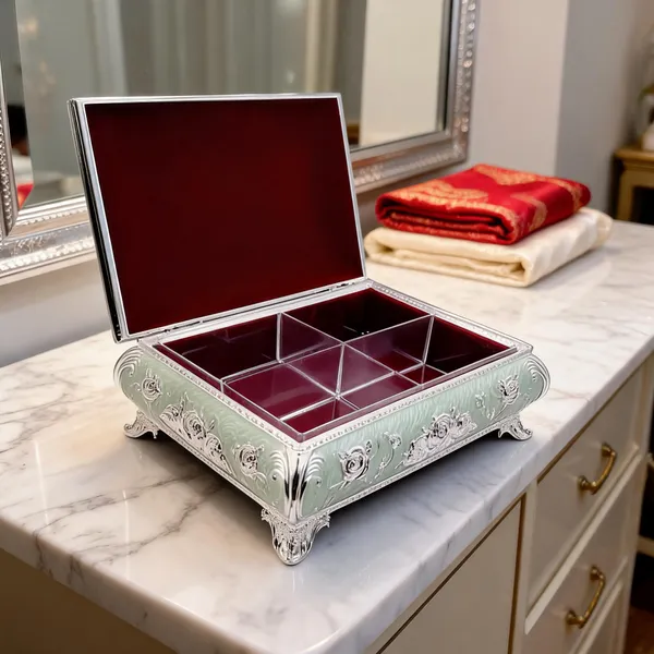 Metal_Ornate_Floral_Embossed_Compartment_Storage_Box_Silver
