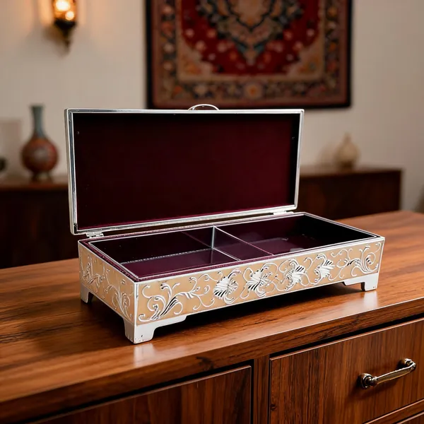 Ivory_Metal_Floral_Embellished_Compartment_Storage_Box