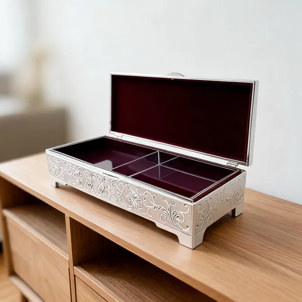 White_Metal_Ornate_Floral_Pattern_Storage_Box