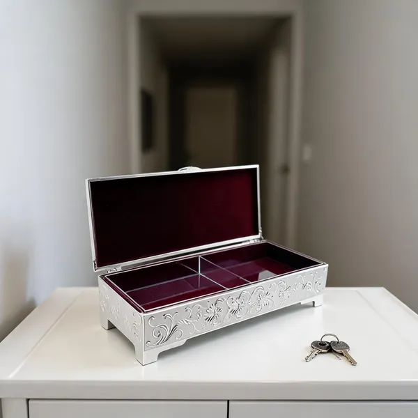 White_Metal_Ornate_Floral_Pattern_Storage_Box