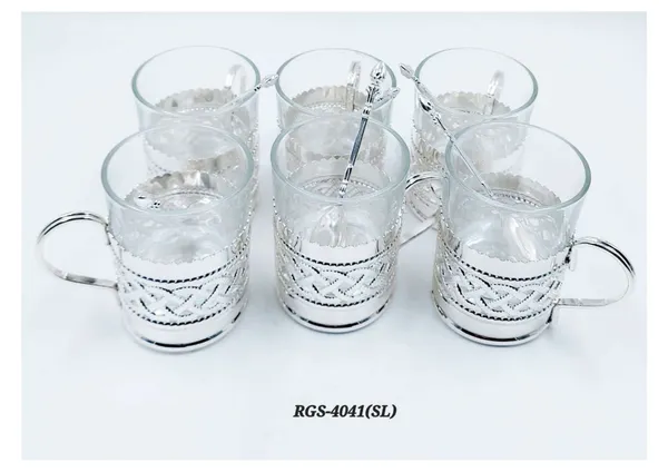 Glass_Metal_Decorative_Six-Piece_Cup_And_Spoon_Set