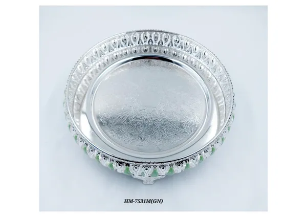 Metal_Ornate_Embellished_Pedestal_Decorative_Bowl_Silver