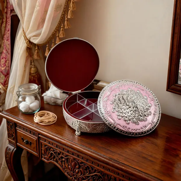 Metal_Ornate_Peacock_Pattern_Multi_Compartment_Storage_Box