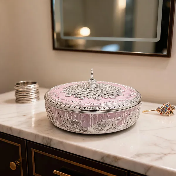 Metal_Ornate_Peacock_Pattern_Multi_Compartment_Storage_Box