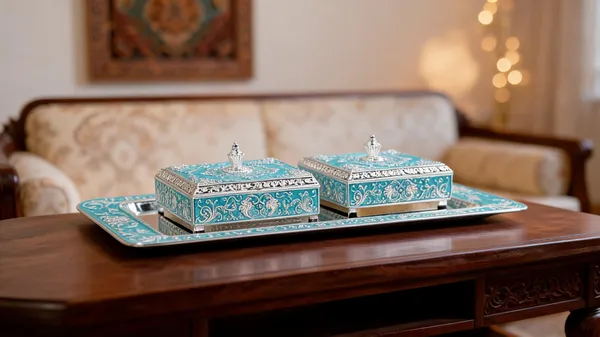 Metal_Ornate_Decorative_Tray_With_Two_Boxes_Set