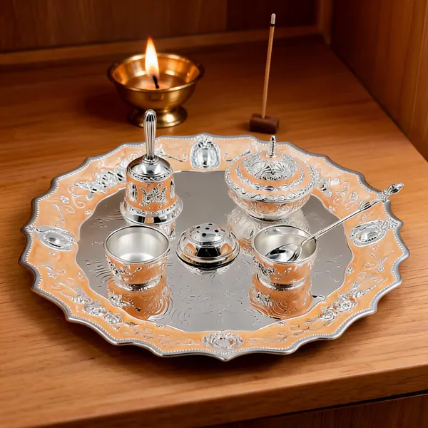 Metal_Traditional_Ornate_Pooja_Thali_Set_Silver