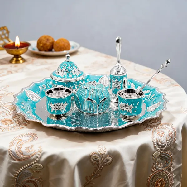 Metal_Enamel_Traditional_Floral_Tea_Serving_Set_Multicolour