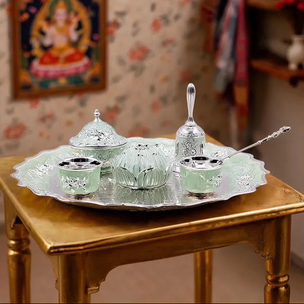Metal_Traditional_Floral_Pooja_Thali_Set_Silver