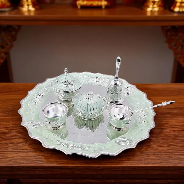Metal_Traditional_Floral_Pooja_Thali_Set_Silver