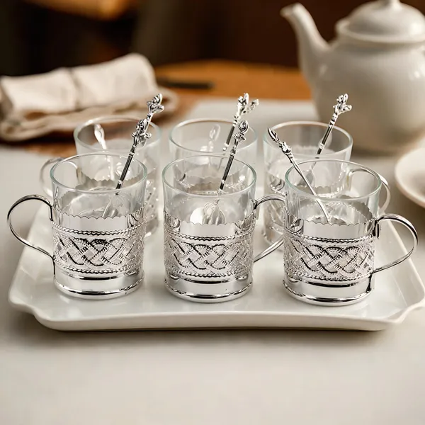 Glass_Metal_Decorative_Six-Piece_Cup_And_Spoon_Set