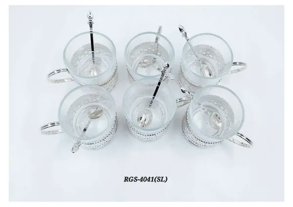 Glass_Metal_Decorative_Six-Piece_Cup_And_Spoon_Set